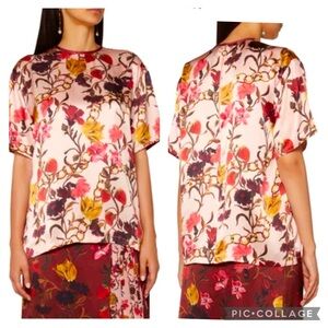 Mother Of Pearl 100% Silk Floral Blouse Top Size Small Gold Zipper Accents NWT